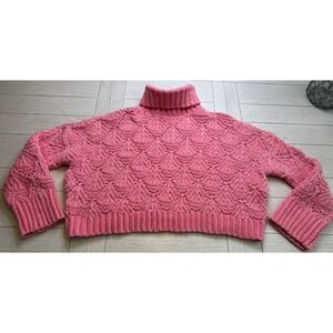 Amazing Lace Bubblegum Barbie Pink Chunky Knit Cropped Boxy Chenille Sweater M